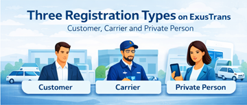 Tre typer kontoregistrering på ExusTrans for bedre brugeroplevelse og organisering af transportmarkedspladsen