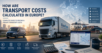 Beregning af europæiske transportpriser med logistiklastbiler, fragtomkostninger, brændstof, vejafgifter og leveringsplanlægning